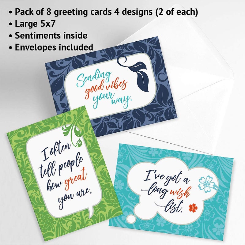 Current Checking in Friendship Greeting Cards - Set of 8 (4 Designs), Large 5" x 7", Thinking of You Cards with Sentiments Inside, White Envelopes - Image 4